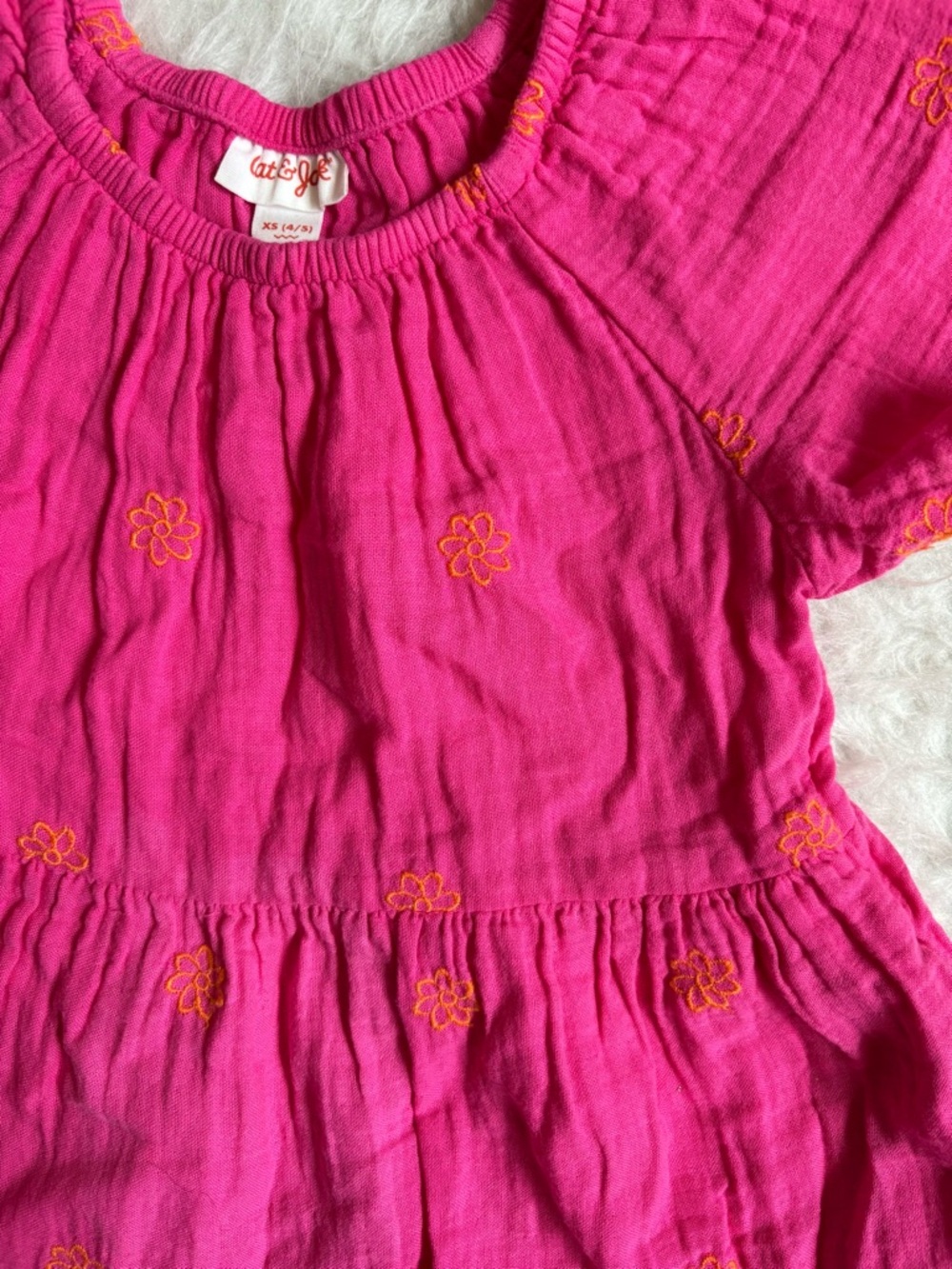 Cat & Jack Hot Pink Summer Dress with Orange Floral Embroidery - Picture 3 of 4